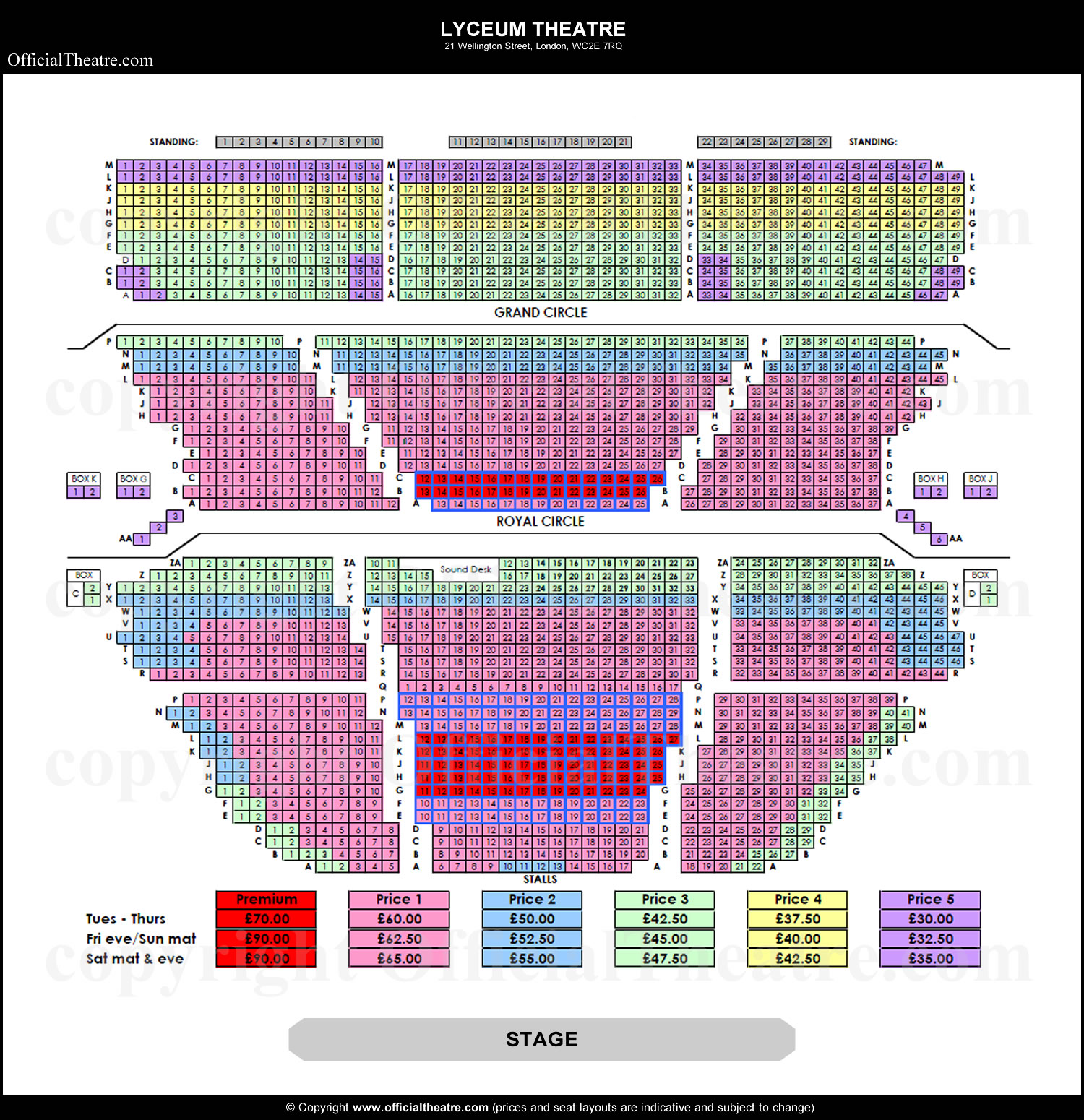 Lyceum Theatre London seat map and prices for The Lion King