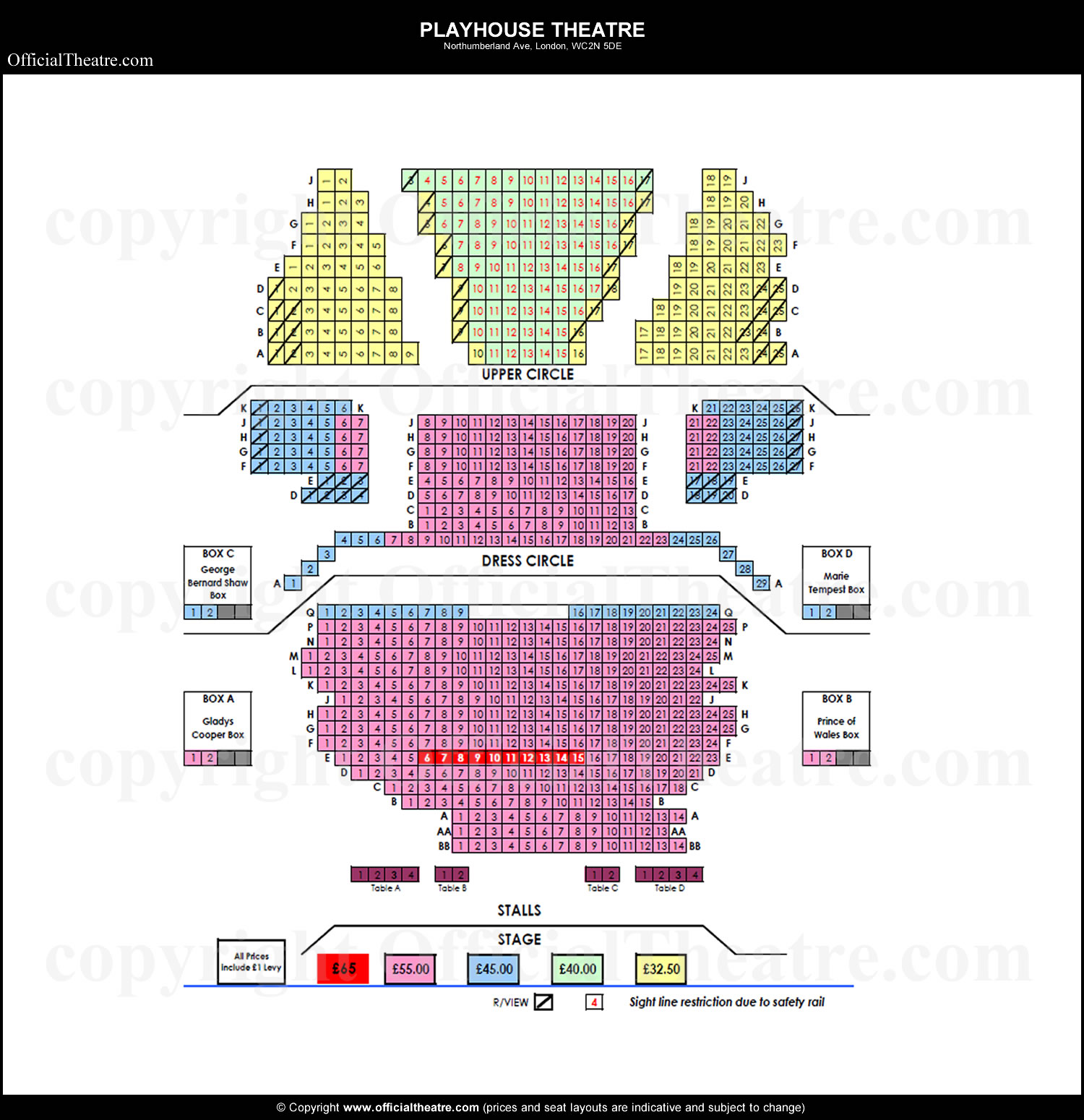 Playhouse Theatre seating plan