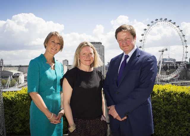 L-R Fiona Thomas Emily Hall and Alex Beard on the roof of Corinthia Hotel London Credit Helen Maybanks SML2