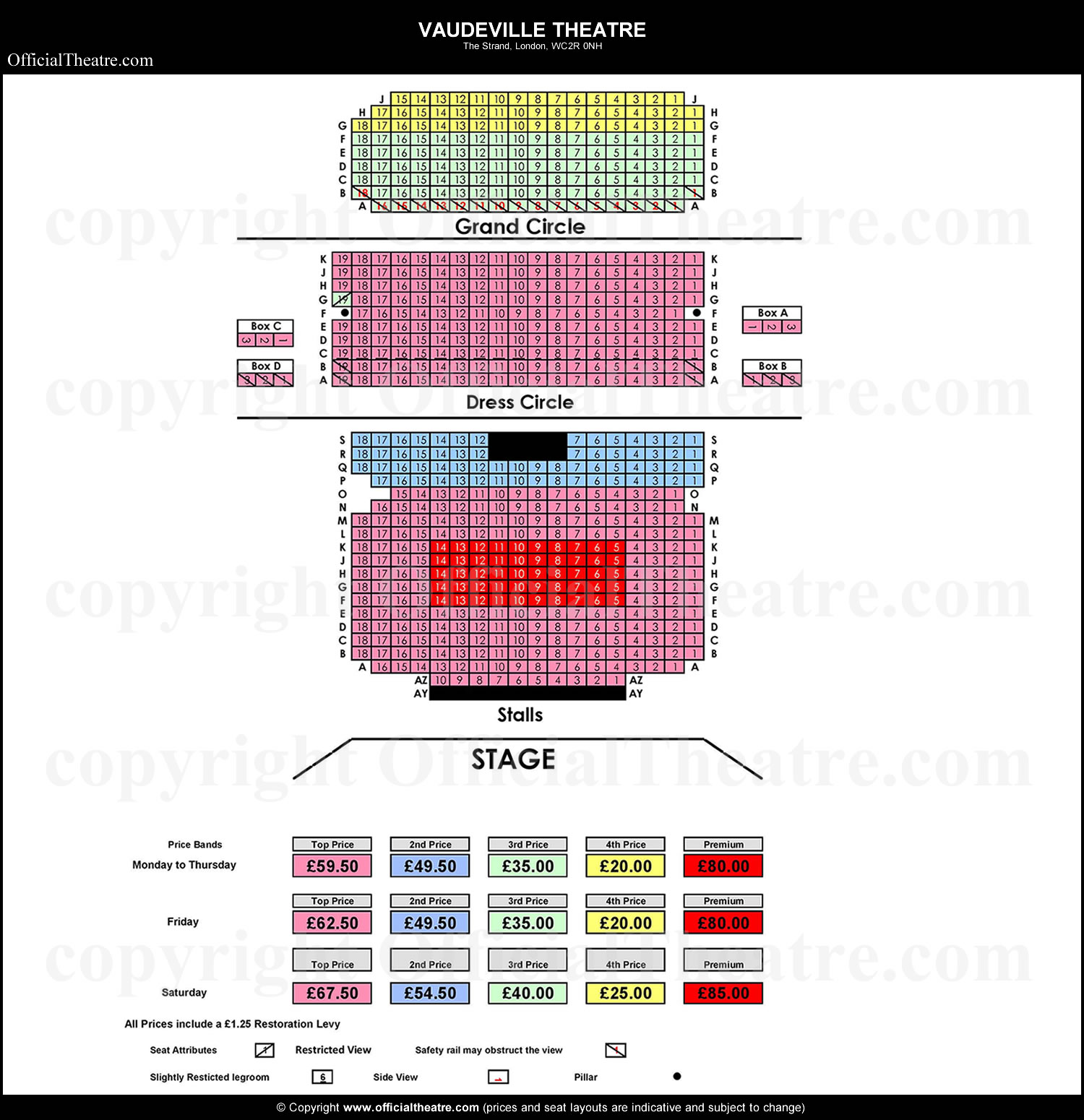 Vaudeville Theatre seating plan
