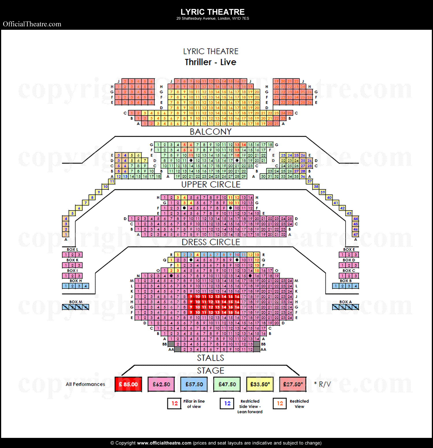Lyric Theatre London seat map and prices for Thriller Live