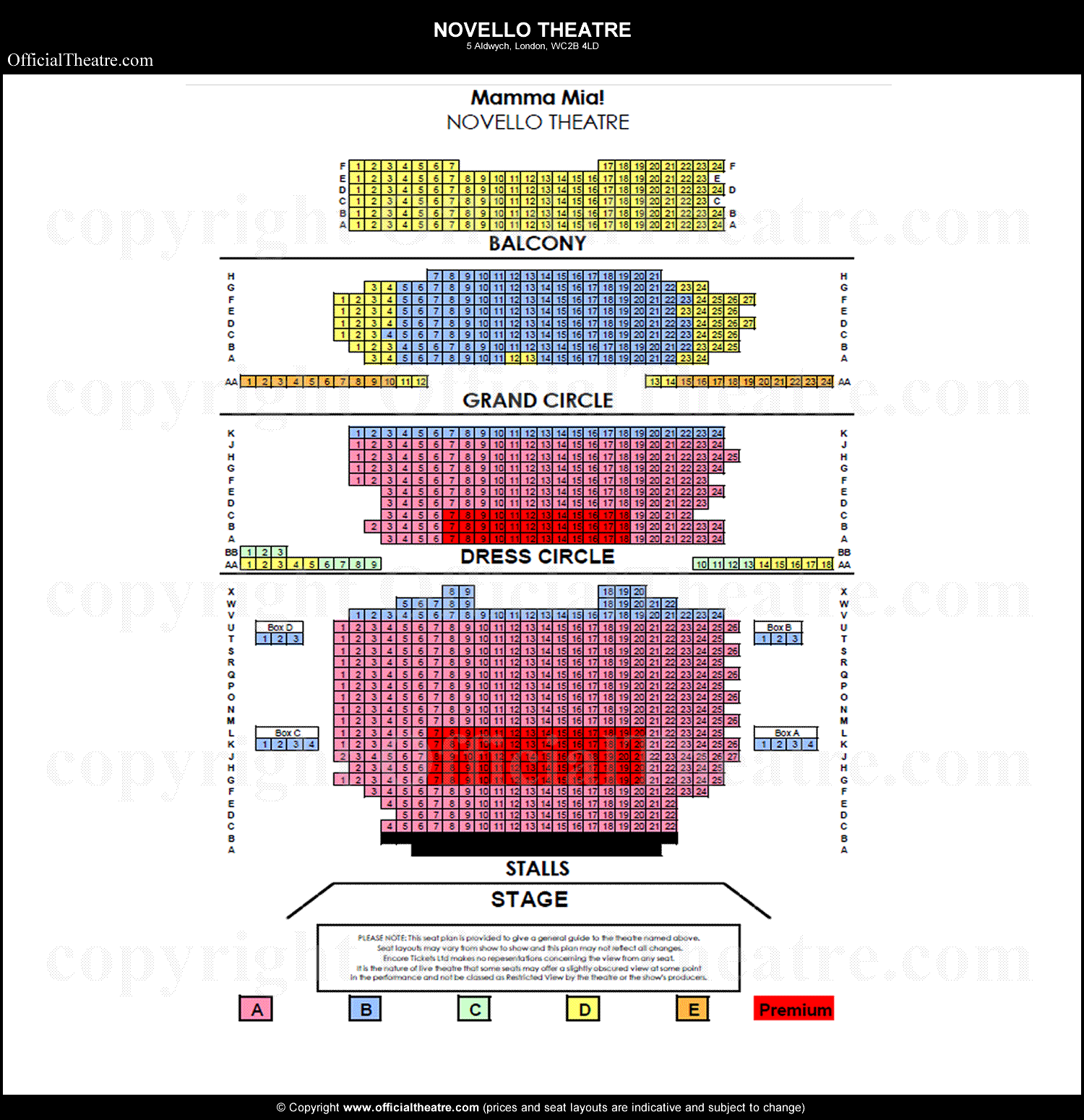 Novello Theatre seating plan