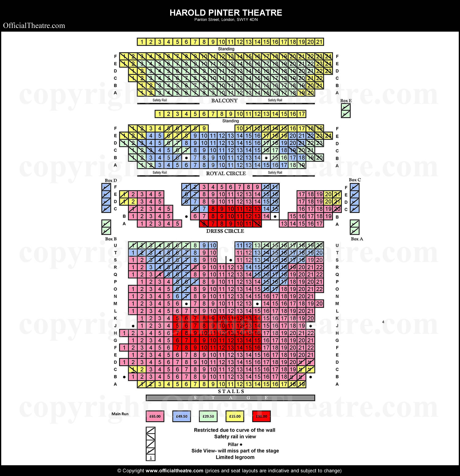 Harold Pinter Theatre seating plan