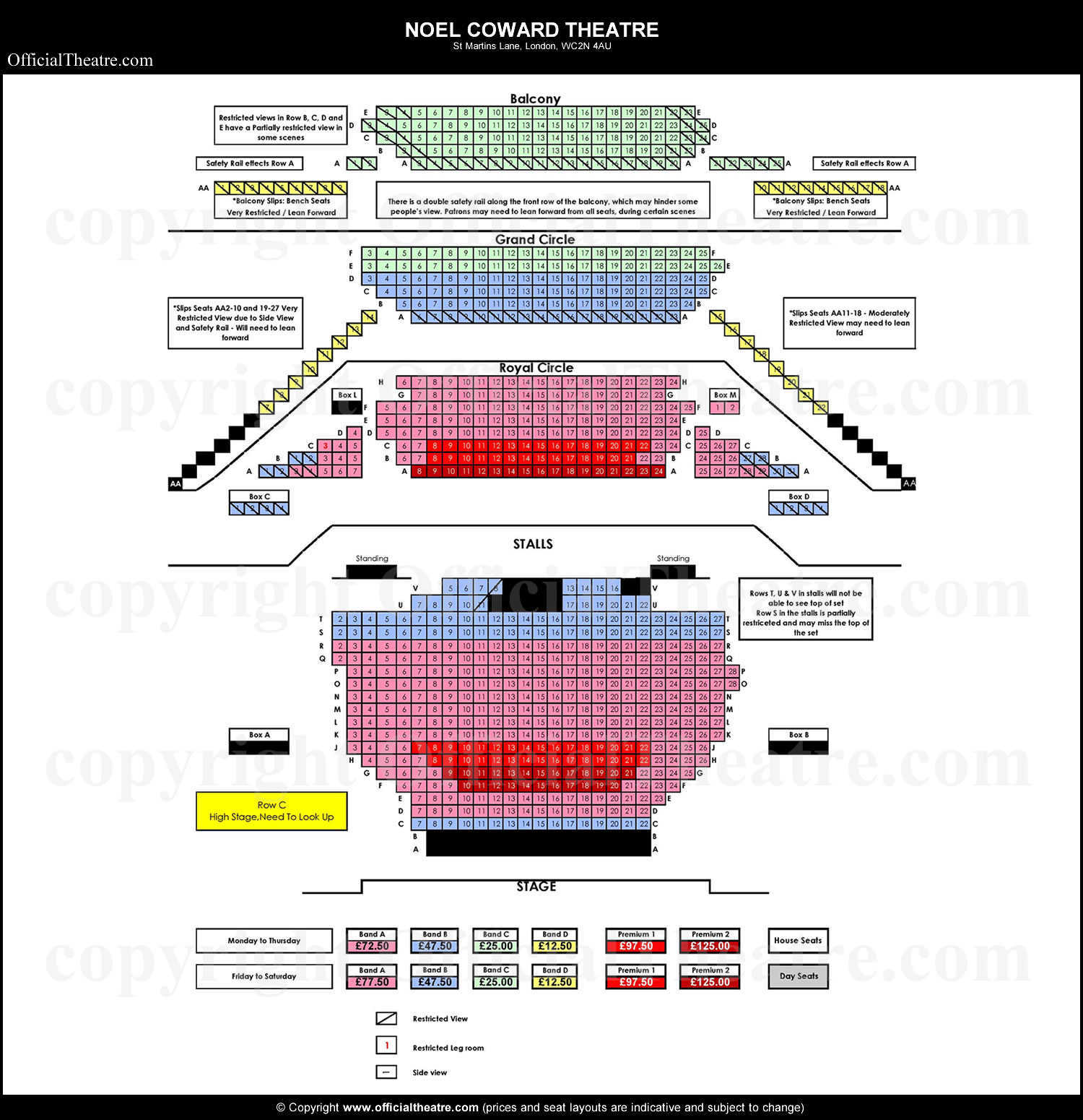 Noel Coward Theatre London seat map and prices for DEAR EVAN ...